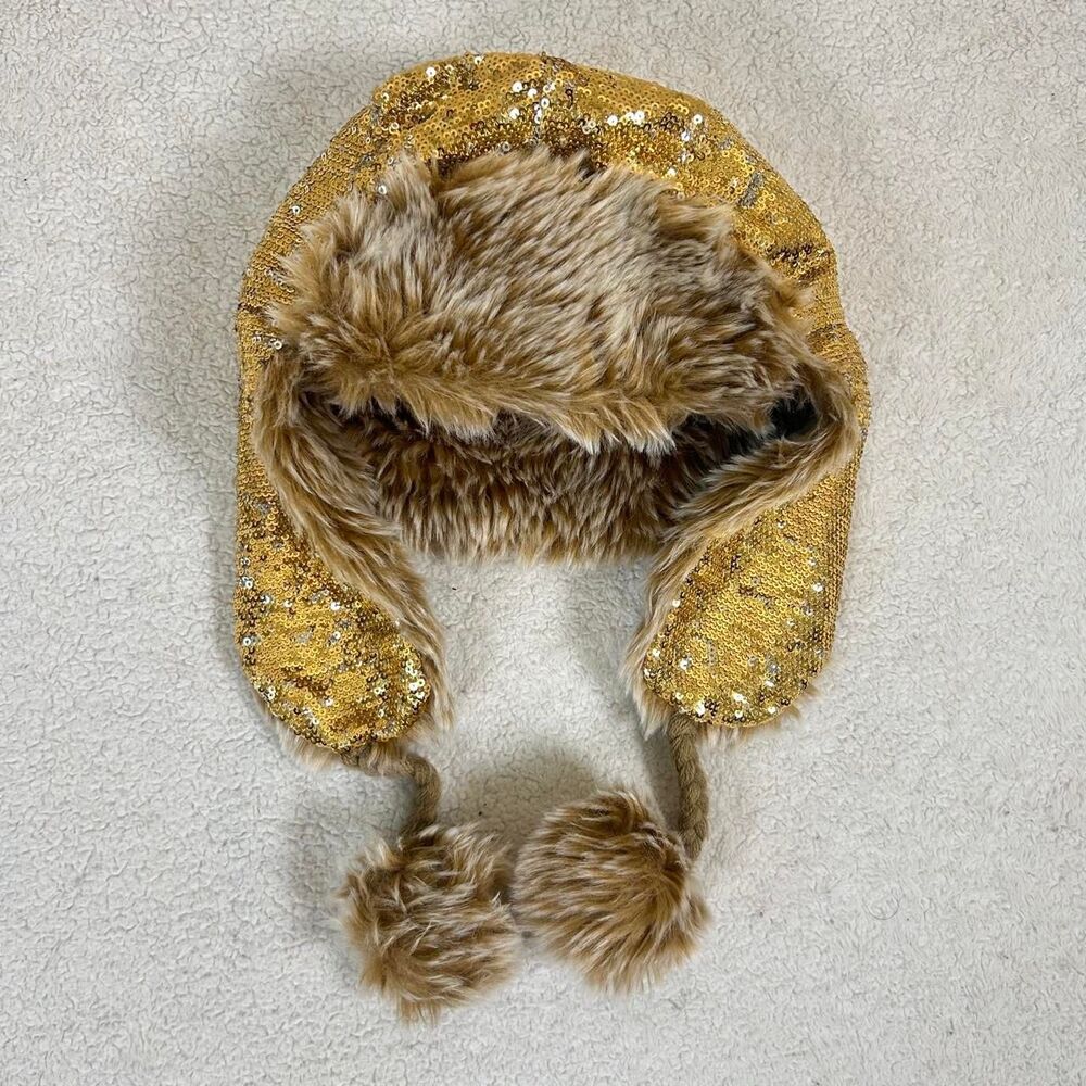 Mcbling Scene Gold Sequin Ushanka Hat